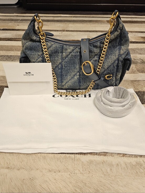 Coach Handbags - Coach Denim Blue Chain Shoulder Bag with Gold Hardware